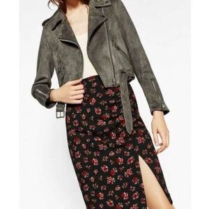 Zara Midi skirt Y2K Ruched Dark Floral Roses Black Red Dark romantic Fairy M